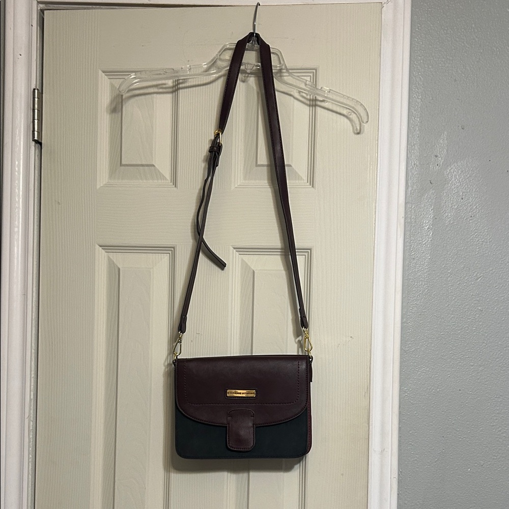 Adrienne Vittadini burgundy, gray suede leather bag